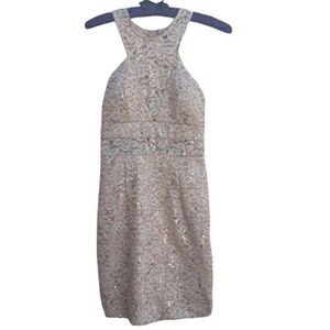 Vintage City Studio Champagne Lace Halter Sequined Mini Dress Size XS